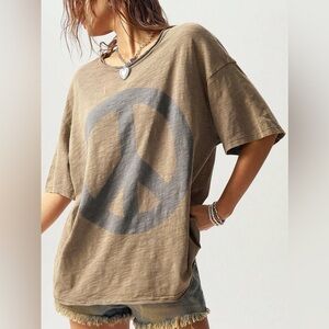 NWT Shein Drop Shoulder Oversized Peace T-Shirt With Raw Hems And Exposed Seams